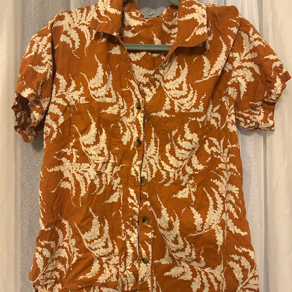 Rust and White Tropical Print Shirt